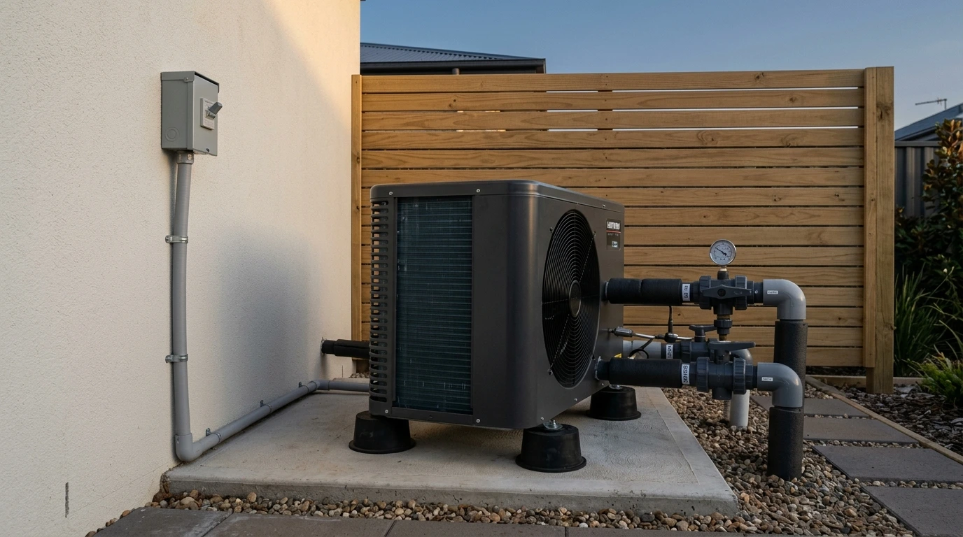 Pompe à chaleur de piscine installée sur plots antivibratiles