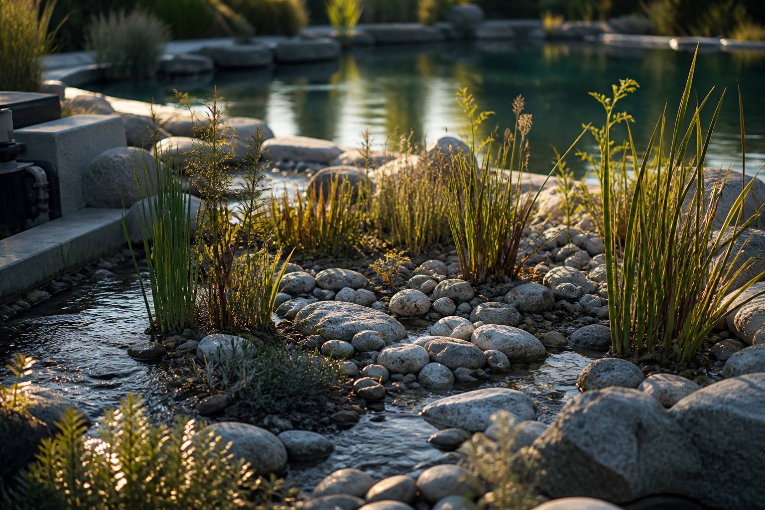 Filtration biologique par graviers et plantes aquatiques