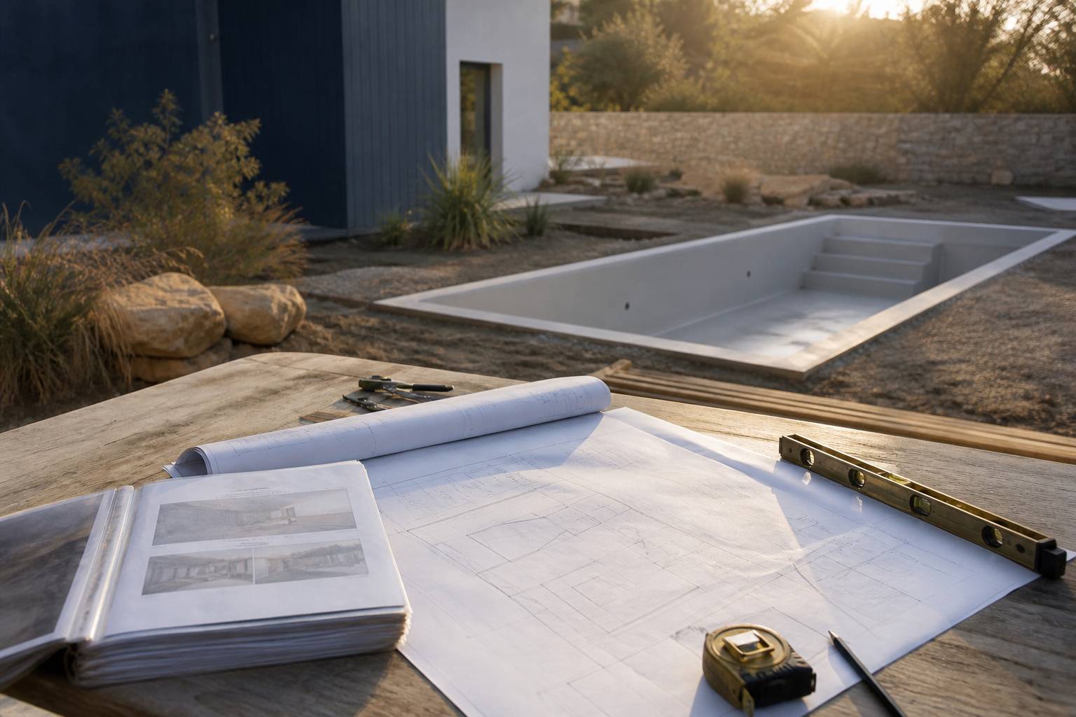 Plan cadastral et dossier de déclaration préalable sur une table