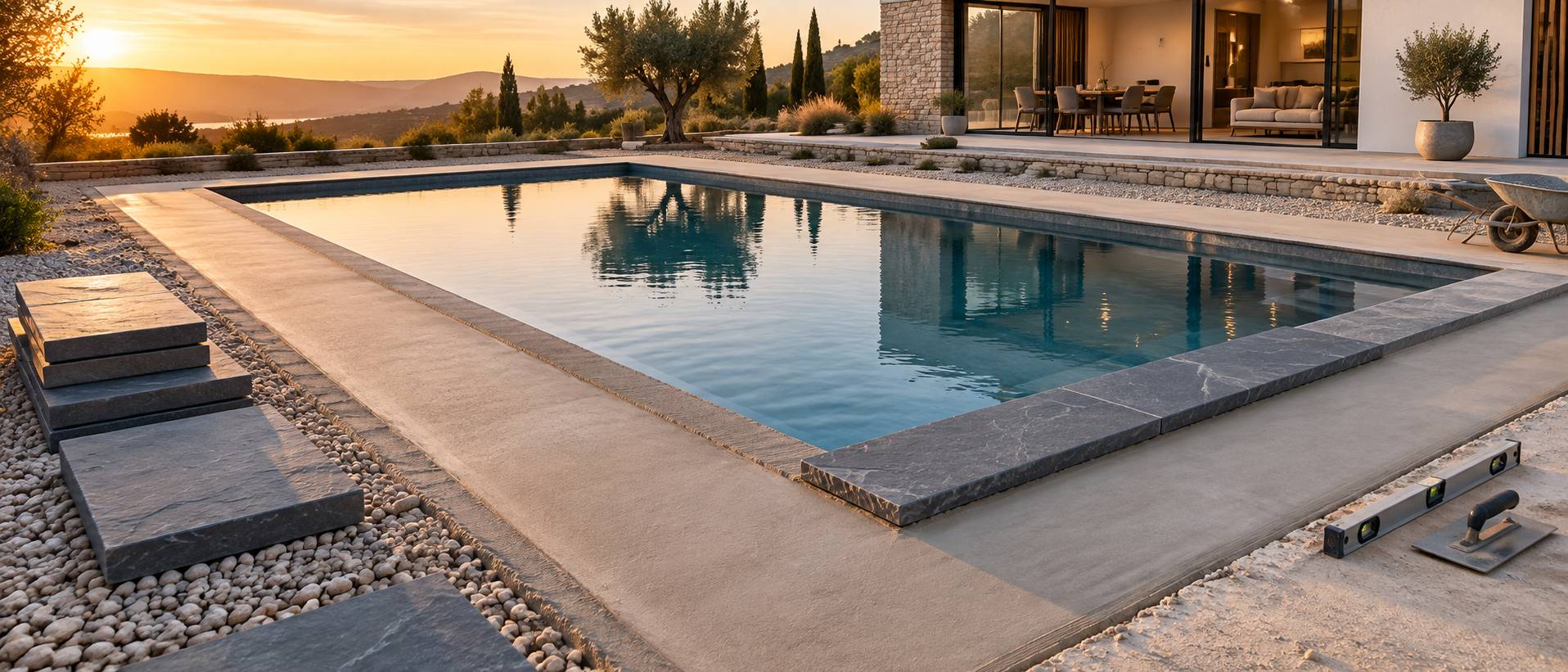 Illustration éditoriale du sujet : Comment installer une margelle parfaite autour de votre piscine