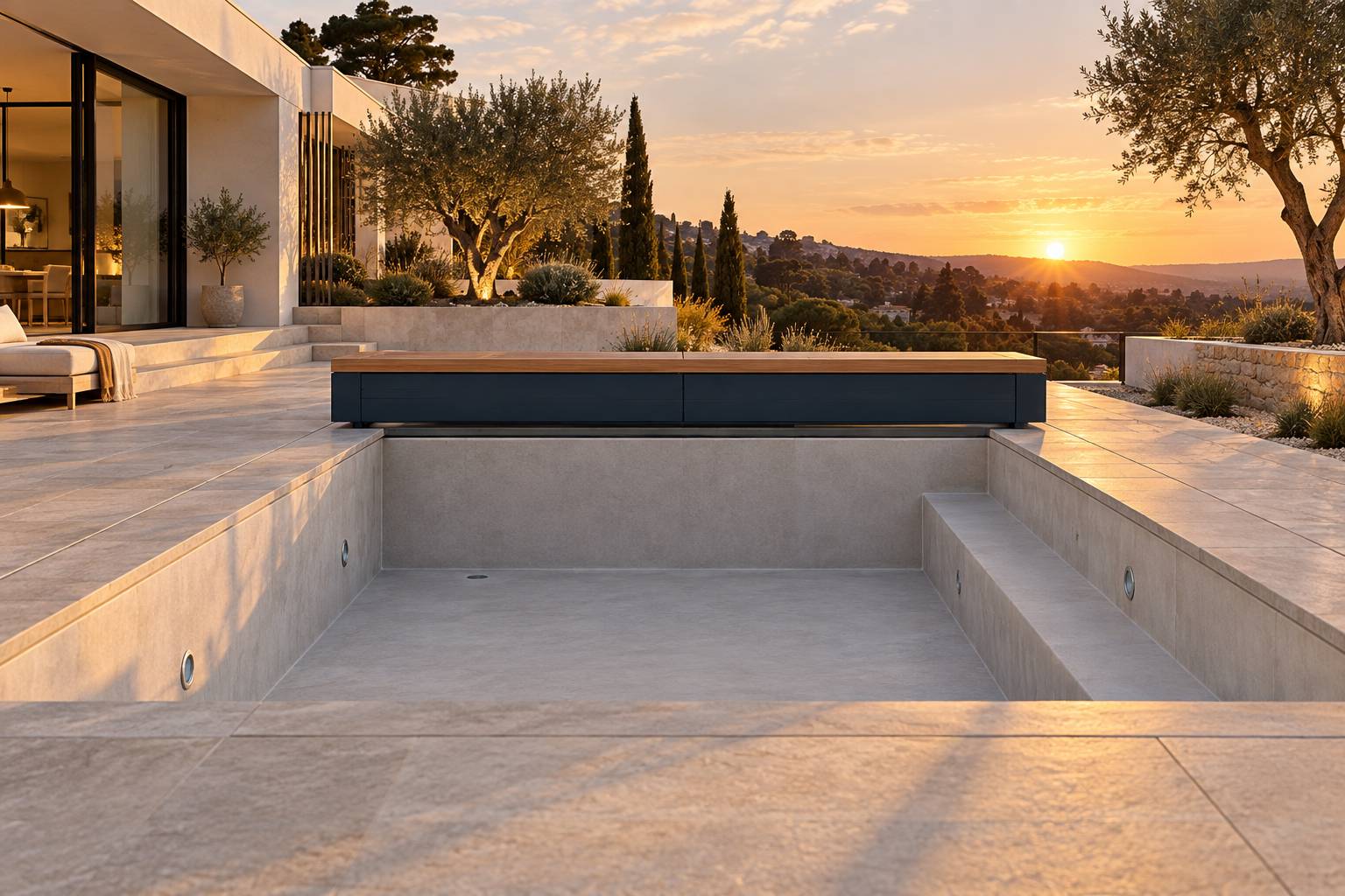 Illustration éditoriale du sujet : Découvrez le nouveau banc coffre modulable Abriblue pour volet de piscine